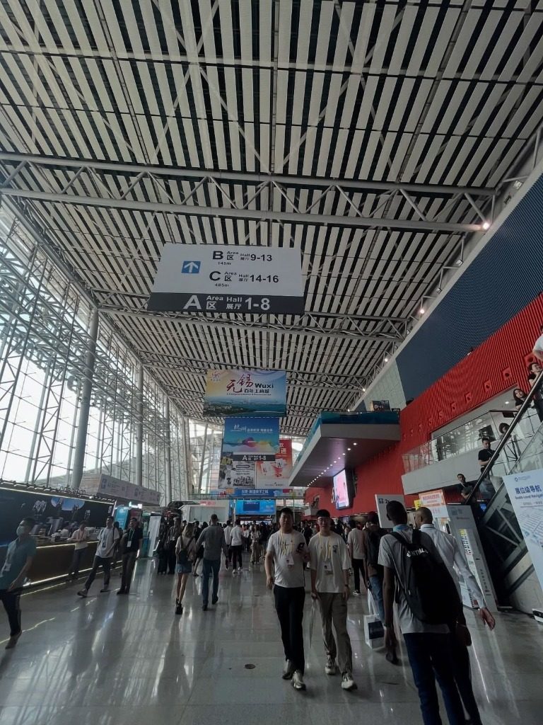 Pazhou Complex hall interior with A/B/C area signage